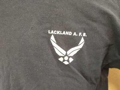 LACKLAND AFB T SHIRT AIR FORCE EMBLEM BLUE T SHIRT GILDAN HEAVY