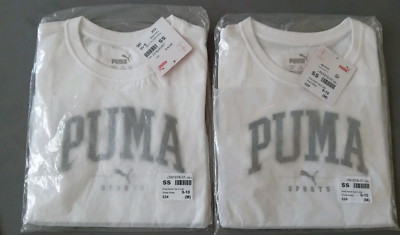 2 x Puma Squad T-Shirt Kinder 9-10 Jahre Unisex weiß PE Schule Sport Tee neu mit Etikett