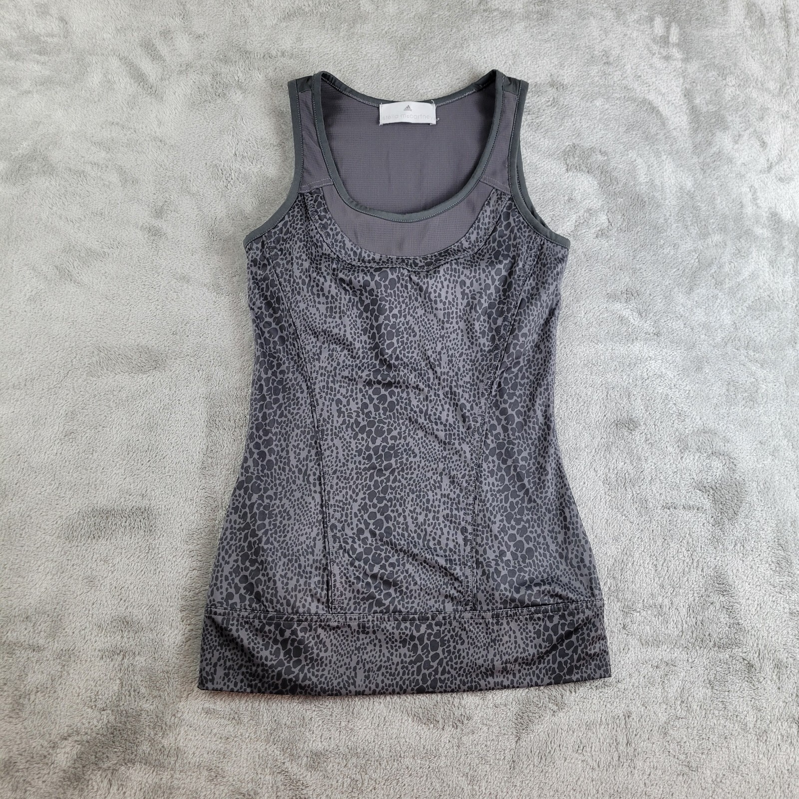 Adidas Stella McCartney Top Women Gray Black Animal Print Bult In Bra Activewear