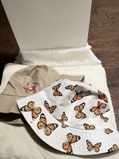 2 Butterfly Bucket Hats Women And Kids Size Small Brown and White