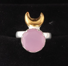 Natural Rose Chalcedony Gemstone 925 Sterling Silver Moon Ring All Size Gift EA