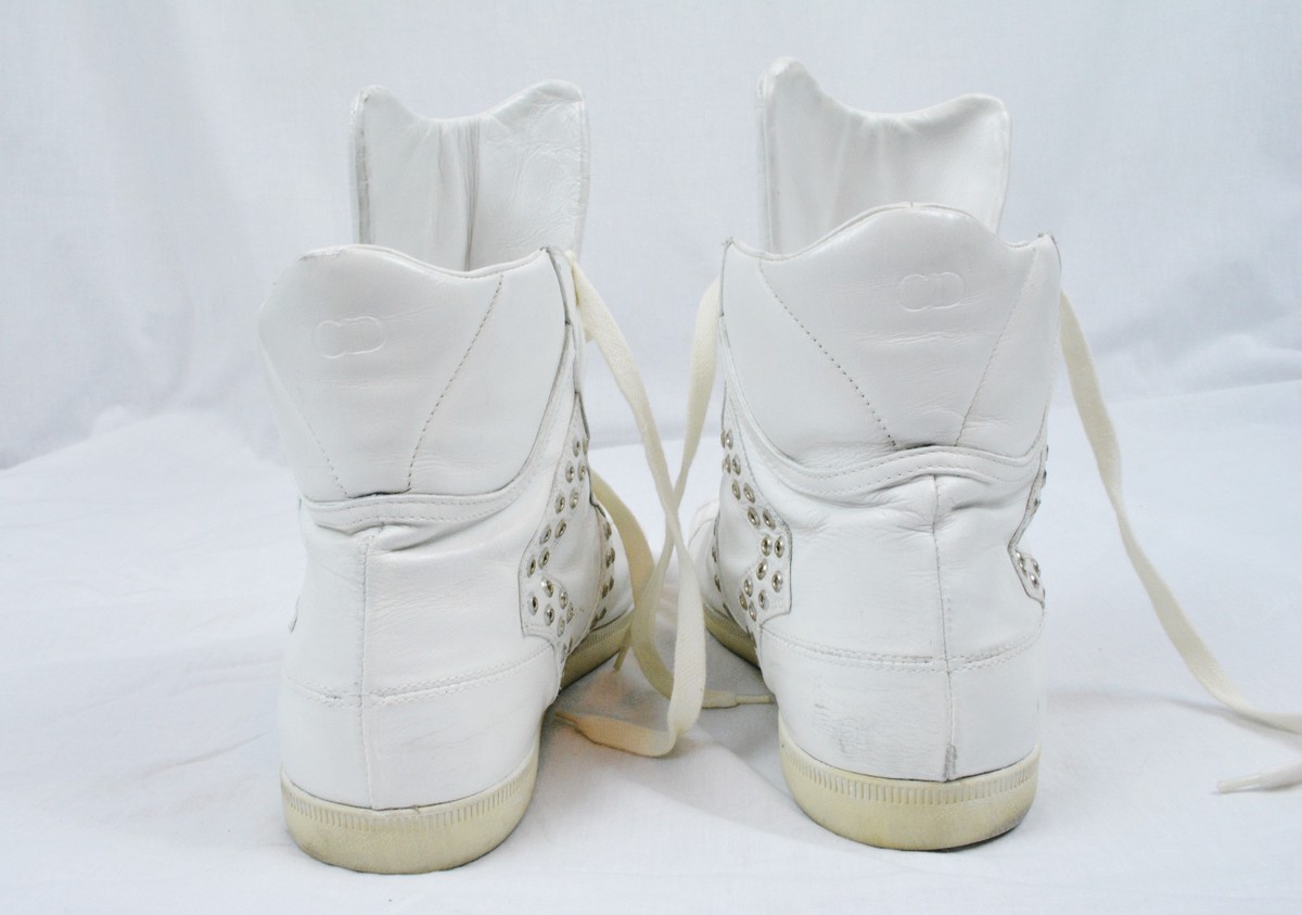 DIOR HOMME STRIP Hi-top White Leather Studded Sneakers Shoes Hedi 