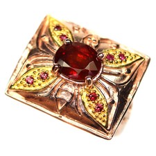 925 Sterling Silver Orange Spessartite Garnet  Rhodolite Jewelry Ring Size 8