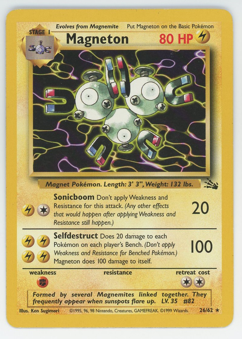 Magneton 26/62 Rare Unlimited Edition Fossil Set Pokemon Card 1999 WOTC