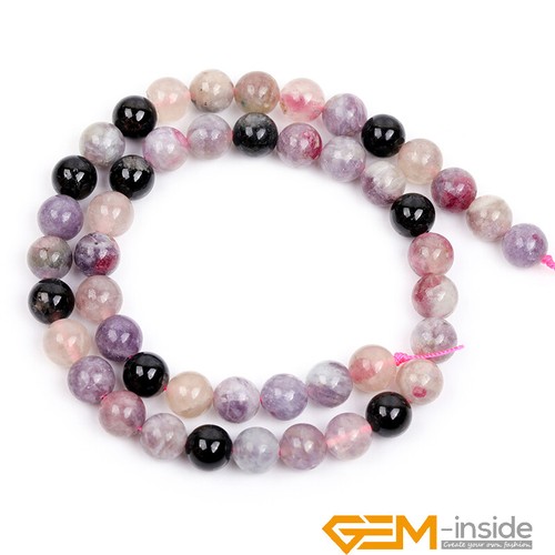 Natural Tourmaline Lepidolite Gemstone Round Loose Beads For Jewelry Making 15" - Picture 40 of 42