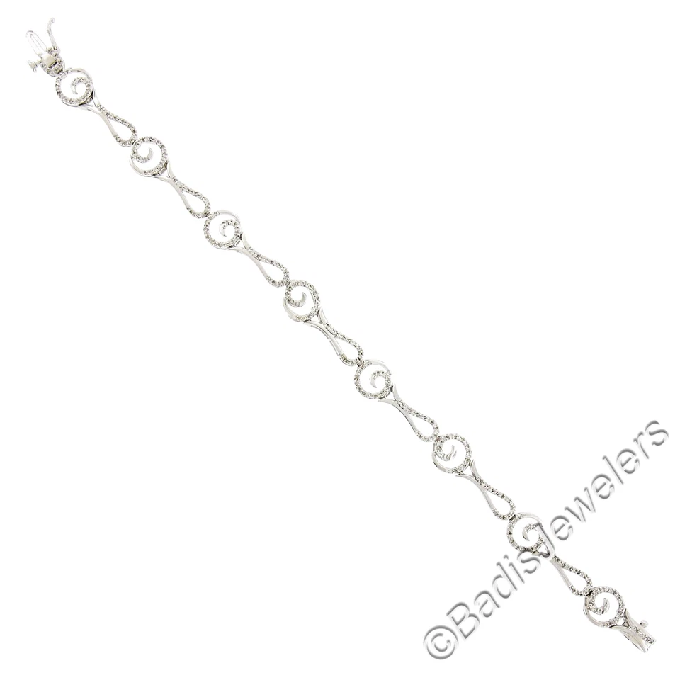 Brazalete de cadena de eslabones de diseño de trabajo abierto pulido con diamantes de 7" 0,65 ctw de oro blanco de 14 k Foto 3 de 4