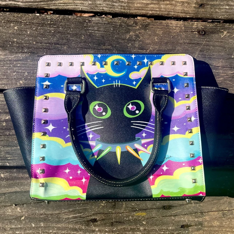 Large Studded Shoulder Purse | Nocturnal | Black Cat With Spiked Punk Collar - Image 4 of 4