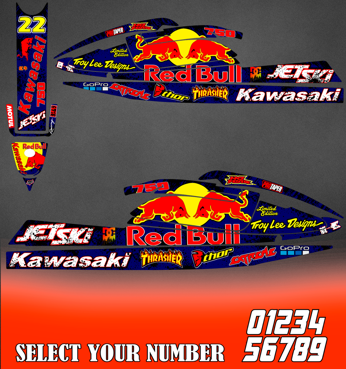 Jet Ski Graphics Kit Decals Wrap For Kawasaki 750 SX 1992-1998