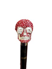 Italian Luxury 925 silver skull head red crystals walking cane 36-inch 