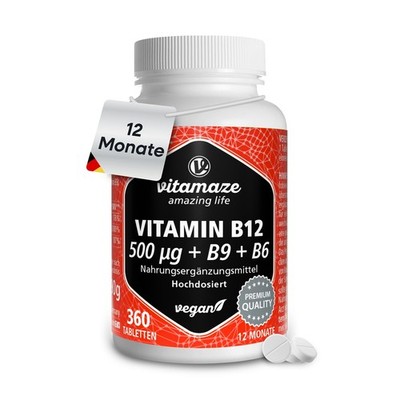 Vitamin B12 500 mcg hochdosiert, 360 Tabletten für 1 Jahr 110 g (1er Pack)