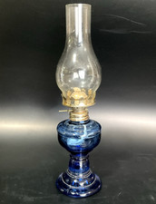 Vintage Blue Cobalt 12" Tall Glass Oil Lamp