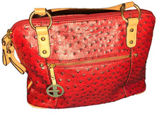 GIANI BERNINI ostrich embossed faux-leather dome satchel crossbody Burgundy Red