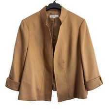 Tahari Arthur S Levine Tan Basketweave Blazer Jacket Plus Size 22W 3/4 Sleeve