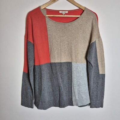 White Stuff 12 Korallengrau Colourblock Wolle Baumwollmischung Feinstrick Pullover