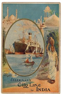 Steam Ship Advertising Postcard Ellerman's City Line To India.