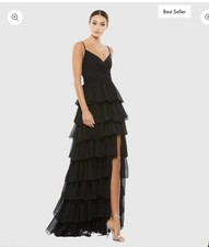 New Ieena for Mac Duggal Black V Neck Sleeveless Gown with Ruffled Skirt Sz 6