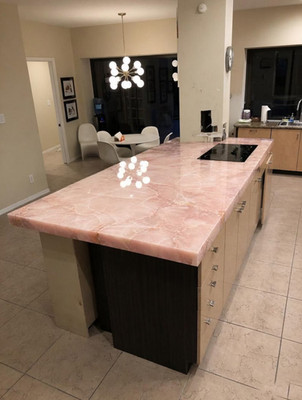 Custom Pink Onyx Kitchen Island Countertop   Bookmatched Translucent Backlit Top