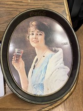 ViTG 1973 Coca Cola Serving Tray Black Oval Flapper Girl Memorabilia Coke