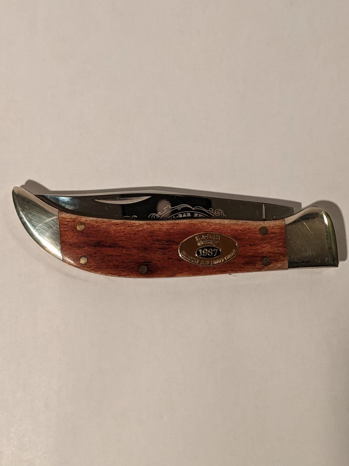 Cuchillo Kabar 1987 hueso liso/cubertería club "grizzly" broche grande con funda - como nuevo Foto 3 de 4