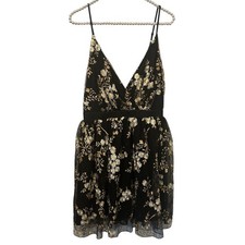 Express Dress Womens 4 Black Gold Floral Embroidered romantic fairy Cocktail
