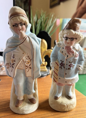 Gebruder Heubach Antique Porcelain Granny & Grandpa Wire Glasses 1910s