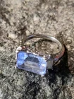 Vintage Sterling Silver 925 Blue Emerald Cut CZ Filigree Statement Ring. S-5.25