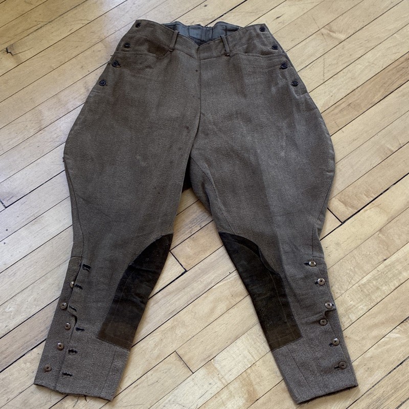 Vintage 1930's Women's Brown Cotton Riding Breeches Jodhpurs Leather Patches