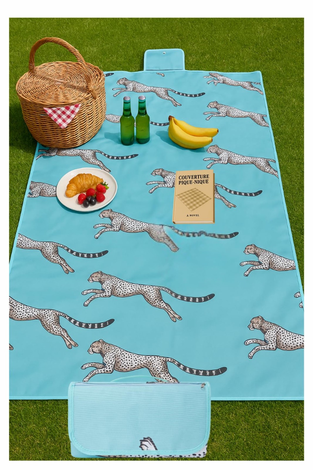 Couverture pique-nique imperméable bleu léopard 200x150cm pliable