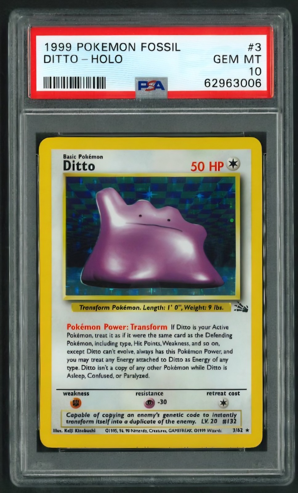1999 Pokemon POKEMON FOSSIL Holo #3 Ditto-Holo front