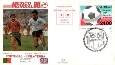 1986 Mexico World Football Postcard Portugal vs England Monterrey