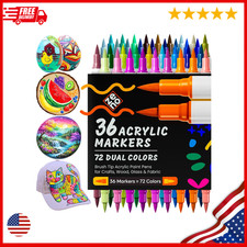 72 Colors Acrylic Paint Markers, Dual Tip Acrylic Paint Pens with Brush Tip  Fi