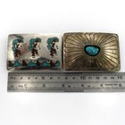 Southwest Signed Sterling Turquoise Red Coral Mens Belt Buckle Lot of 2 #S5387-3 — photo 7