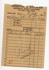 1937 Ambrose J. Kuebler General Merchandise Receipt Jasper Indiana Farm Store