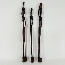 African Luba Tribal Figures Hand Carved Folk Art 15" - 16.5" Set of 3 Man Woman
