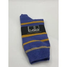 B.ELLA Women's Denim Blue-Gold Striped Knit Cotton-Blend Taryn Crew Socks SZ OS