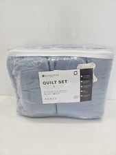 Kasentex Oversize King Blue Pick Stitch Lightweight Quilt Two Shams