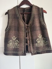 1990's Vintage Women's Wool Brown Check Vest Embroidered Sz / S/M