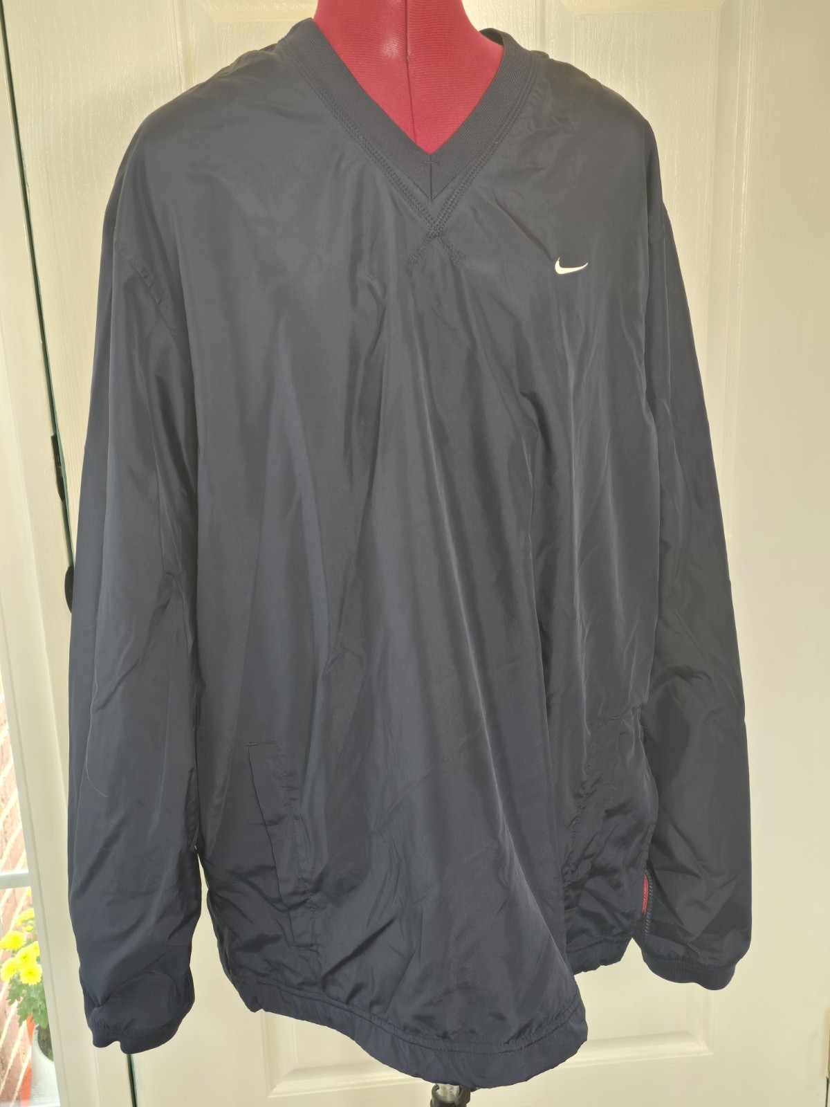 Nike V-Neck Pullover Windbreaker Jacket Navy Blue Men’s XL Mesh Liner