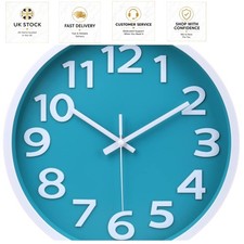 Stylish Teal Wall Clock - 12 Inch Silent Non-Ticking with 3D Numbers for Home
