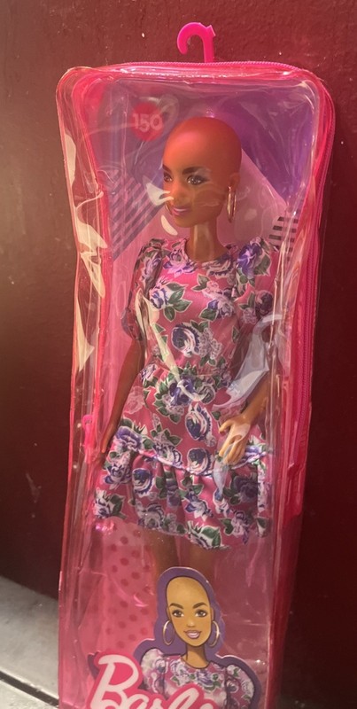 Barbie Fashionistas #150 Fashion Doll Bald No Hair Pink Case Dress Mattel New!