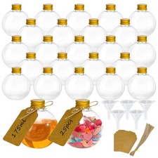 25 PCS 6 oz Spherical Plastic Potion Bottles Ball Shape Sand Art Funnel Gold