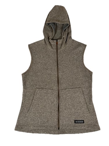 REI Co-Op Beige Full Zip Hooded Vest Pockets Outdoors Hiking Women’s Sz M