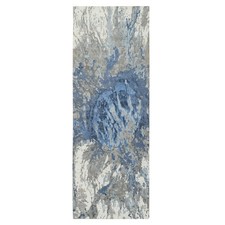 4'2"x11'9" Blue Modern Design Wool and Silk Hand Knotted Wide Runner Rug R64551