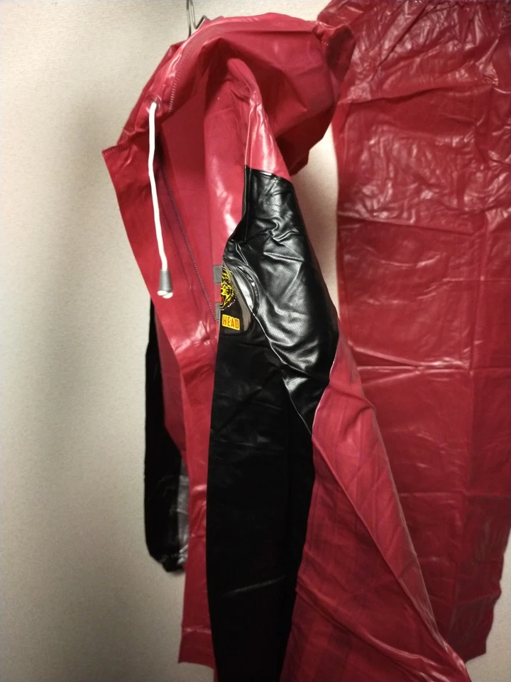Wine red with black tigerhead pvc plastic jacket and pants rainwear rainsuit - Image 3 of 4