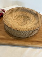 Carved Wooden Bowl Crafted Turned Yellow Pine Round Carved Farm House Style