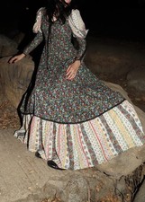 Vtg RARE Gunne Sax 1970s Medieval Renaissance Floral Corset Lace Up Maxi Dress 5
