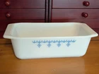 VTG 1970's Pyrex "Snowflake Garland" 913 Loaf Pan Dish White Blue MCM