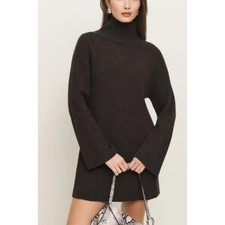 New Reformation Ozzy Regenerative Wool Sweater Dress, Espresso, Size XS