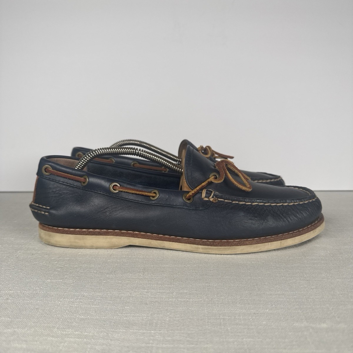 Men's FRYE Sully Tie Boat Shoes 3480391 Navy Blue Brown Laces Slip