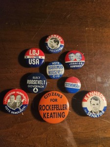 Vintage Political Pinback Button Set Of Nine 50s 60s 70s Kennedy's Roosevelt LBJ